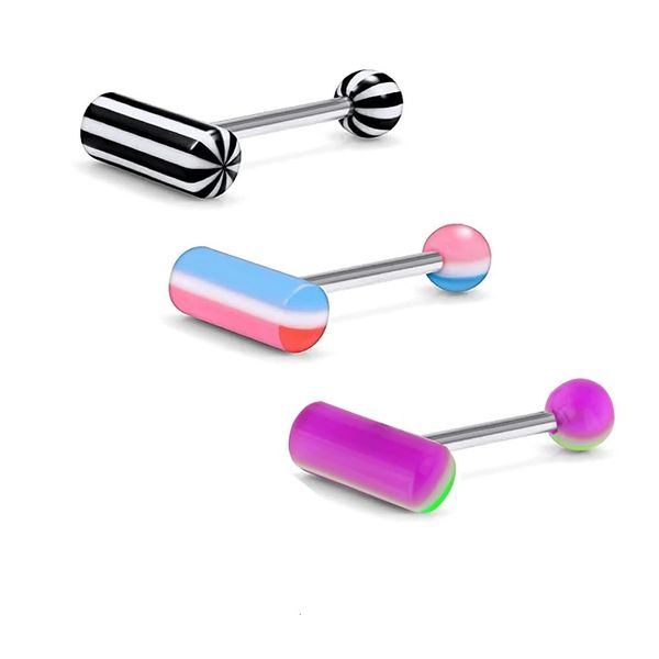 Weitere Modeaccessoires Pillenzungenring Barbell 14G Stahlringe mit MixColor UV-förmigen Piercings Ball Piercin 231208