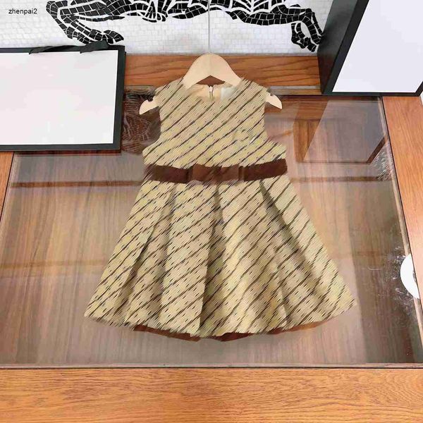 Vestido de bebê de luxo designer menina saia tamanho 110-150 arco cinto decoração criança colete vestidos sem mangas crianças vestido dec05