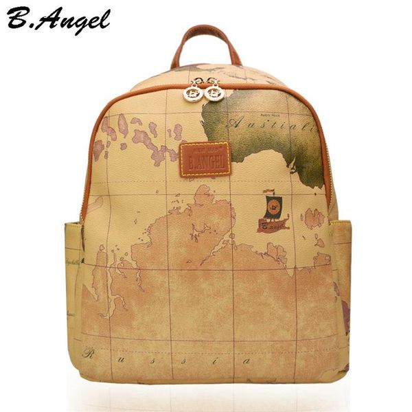 Backpack World Map di alta qualità Donne retrò in pelle retrò marchio Design Backpack Backpack Fashion HCZ6652316L