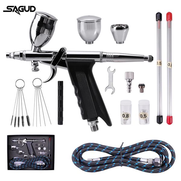 Airbrush Tattoo Supplies Double Action Kit mit 0 m Airbrush Gun Reinigungsnadel Zubehör für Cake Nail Painting Makeup 231208