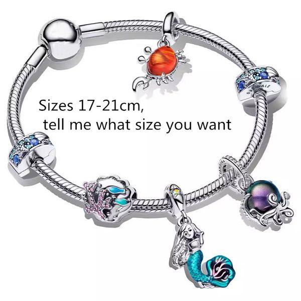 Heiße Verkäufe 925 Silber Designer-Schmuckset für Frauen Weihnachtsgeschenk Spinnenanhänger DIY passend für Pandoras Kleine Meerjungfrau Charm-Armband-Set Schlangenknochenkette mit Originalverpackung