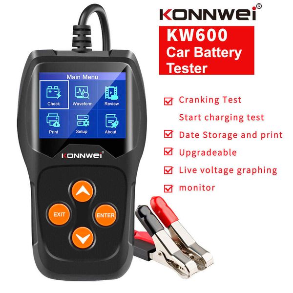 Nuovo KW600 Tester batteria per auto da 100 a 2000CCA 12 Volt Strumento batteria per 12V Auto Avvio rapido ricarica Diagnostica Strumento diagnostico di avvio