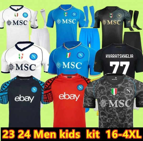 Vender camisas de futebol NAPOLI Maglia Nápoles 2023 2024 goleiro ZIELINSKI ANGUISSA OLIVERA KVARATSKHELIA homens crianças kits camisa de futebol OSIMHEN LOZANO SSC fãs jogador