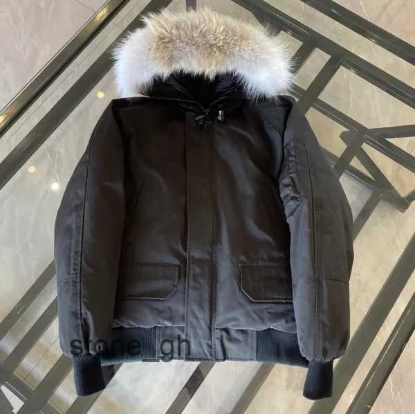 Männer Bomber Daunenjacke Echtes Wolfsfell Mit Kapuze Leinwand Parkas Brief Patch Reißverschlusstaschen Warme Dicke Outwear Designer Frauen Ruff Wintermantel 3 XJCM