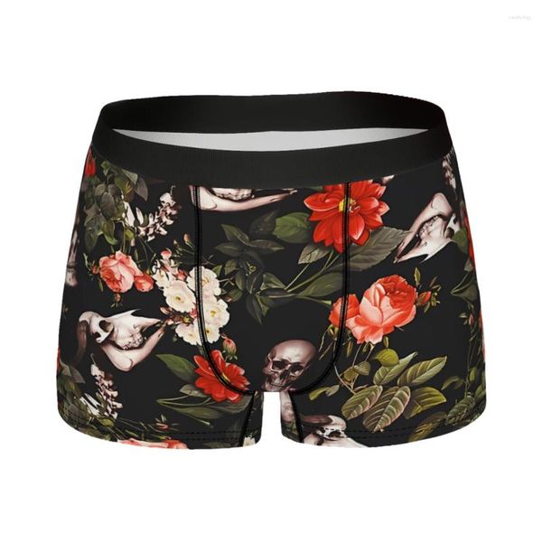 Cuecas Caveira e Padrão Floral Homme Calcinha Homem Cueca Impressão Shorts Boxer Briefs