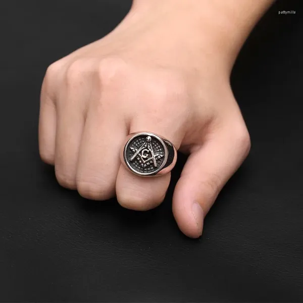 Cluster Ringe Mason Silber Farbe Edelstahl Runde Form Allianz Fingerring Punk Hip Hop Stil Männer Schmuck Größe 8 - 11