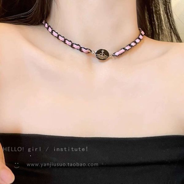 Designer de alta qualidade menina ~ querida menina picante rosa couro corda ocidental imperatriz viúva colar feminino neckband preto neckchain gargantilha colar