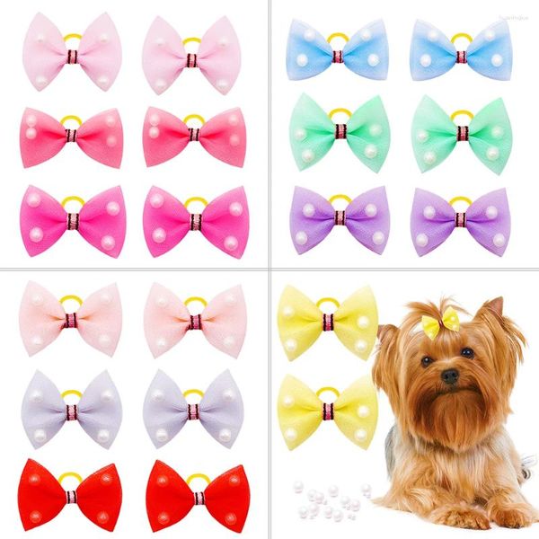 Abbigliamento per cani 10/20/30 pz Simpatici fiocchi per capelli con perle Regali Hnad-made Cat Puppy Bowknot Elastici per cani Forniture