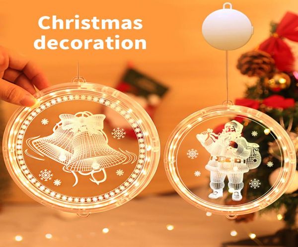 Светодиодные рождественские гирлянды, 3D диск, подвесной светильник, колокольчики, снежинка, батарейка, елка, украшение для спальни2275367