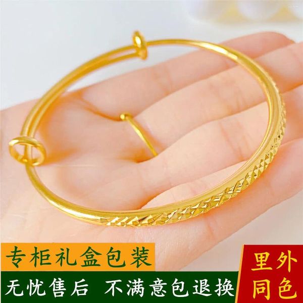 Armreif, goldenes Armband, verblasst nicht lange, Hochzeitsschmuck, reines Kupfer, 24 Karat vergoldet, einfache Push-Pull-Schnalle