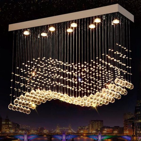 Lampadari di cristallo K9 LED con finitura cromata Onda luminosa Art Decor Illuminazione a sospensione moderna Lampada a sospensione el Villa3284