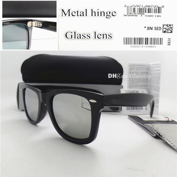 En kaliteli cam lens metal menteşe marka tasarımcısı erkekler kadın tahta çerçeve güneş gözlüğü UV400 52mm vintage gölge merkür ayna deri289s
