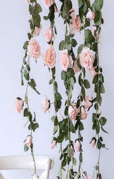 Flores decorativas grinaldas 2m artificial rosa hera videira decoração de casamento toque real flor de seda corda casa pendurado guirlanda par1894731