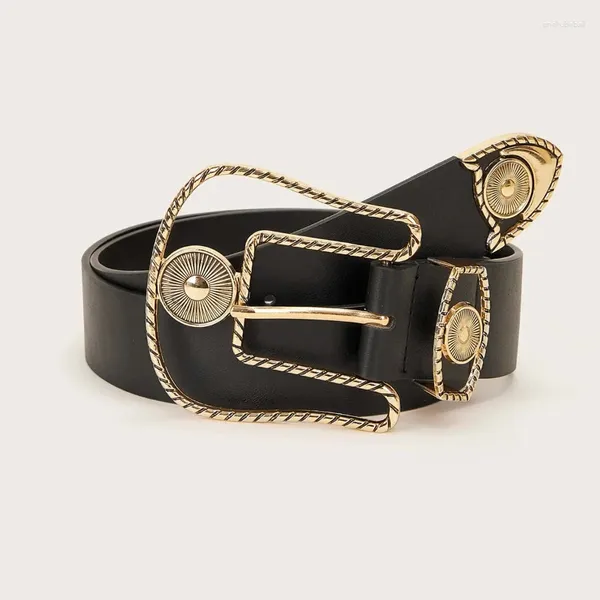Cinture Cintura in pelle PU per donna Jeans con fibbia quadrata in oro Jeans cinturino vintage fantasia chic nero femminile