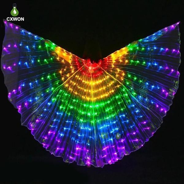 Ballerino per adulti LED QERFORMANCE Ali di farfalla fluorescenti led Ali di iside di danza del ventre Costumi di carnevale di danza del ventre252t