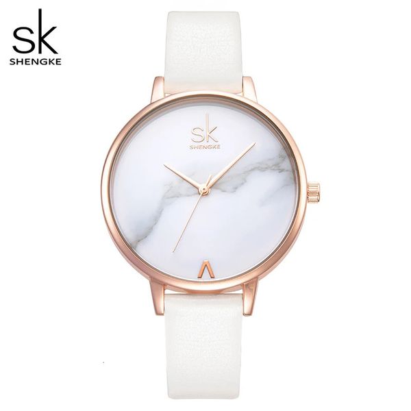 Outros relógios Shengke Top Marca Moda Senhoras Relógios Couro Feminino Relógio de Quartzo Mulheres Fina Casual Strap Watch Reloj Mujer Marble Dial SK 231208