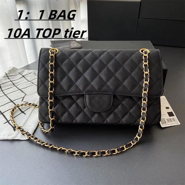 Top10A дизайнерская сумка, женский кошелек, черная сумка, сумки с икрой, золотая цепочка, классическая сумка с клапаном 25 см, роскошная сумка через плечо