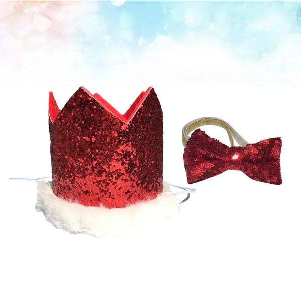 Köpek Giyim 2 PCS Noel Taç Bow Tie Dekoratif Parti Şapkası Süsleme Po Prop (Yay ve Şapka)