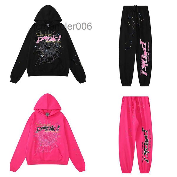 Designer Hoodies Spider Hoodie Sp5der Rosa Gráfico Diamante Conjunto Engrossado Terry Pano Athleisure Hot Stamping Espuma Impressão Oversize Algodão 0P62