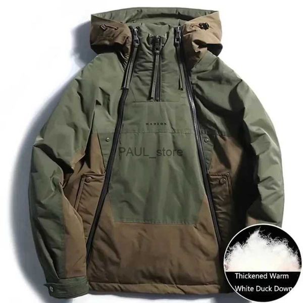 Daunenparkas für Herren, Luxusmarke, Doppelreißverschluss, Daunenjacke, Herren, Winter, warm, weiße Entendaunenjacke, Bomber, winddicht, Outdoor-Windjacke, mit Kapuze, Militär, L231209