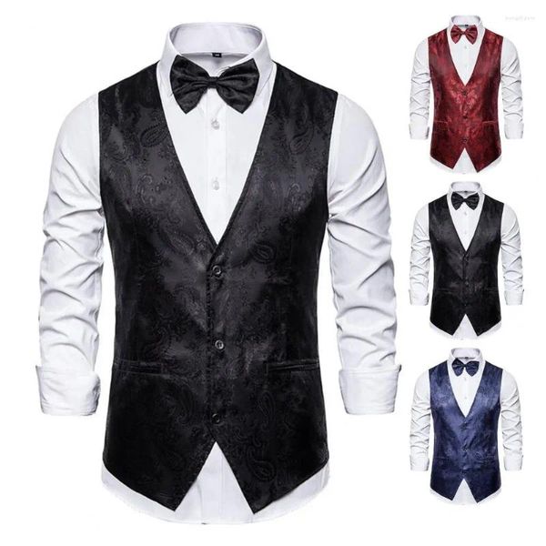 Coletes masculinos homens terno colete formal vintage single-breasted v pescoço botões sem mangas slim fit cardigan noivo colete de casamento com gravata