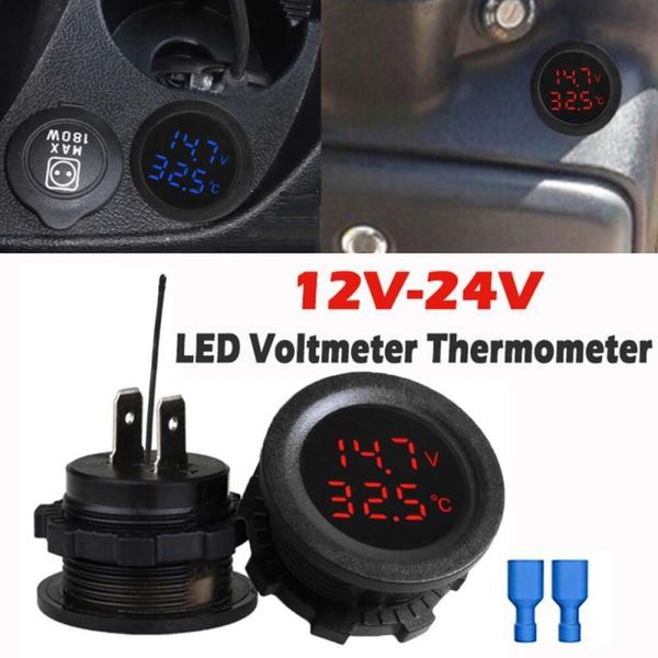 Neue 12-24V Auto Temperatur Voltmeter Auto Spannung Meter Display Digitale Messung Für Auto Motorrad Boot Thermometer O