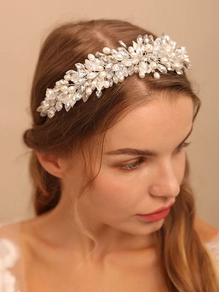 Casamento jóias de cabelo prata mulheres cristal headbands grânulos cabeça acessórios hairbands e brincos conjunto folhas beleza ornamentos de casamento nupcial headwear 231208