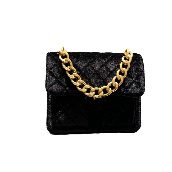 Preto ouro couro diamante-grão corrente grossa carteiro retro mochila mochila ombro crossbody saco