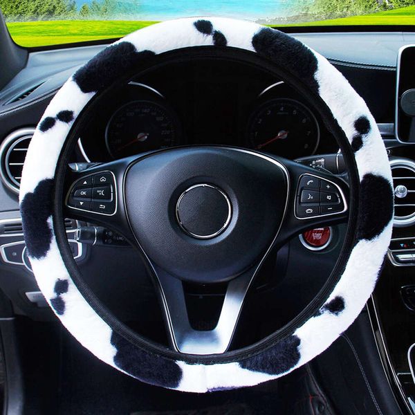 Novo 38cm leopardo impressão capa de volante diy capa de roda macio pelúcia volante estilo do carro interior acessórios interiores do carro