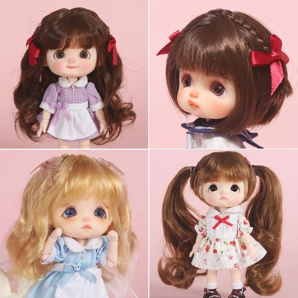 Аксессуары для кукол 1/8 Bjd SD, парик для куклы, мягкий парик из мохера / высокотемпературная проволочная челка, длинный волнистый хвост для BJD ob11, золотисто-розовый кукольный специальный парик 231208