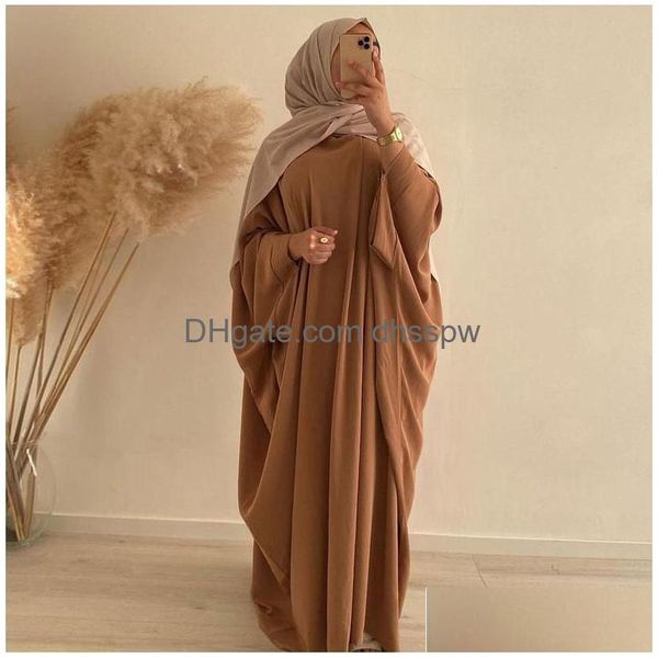 Ethnische Kleidung Eid Muslim Dubai Abaya Frauen Lange Khimar Einteilige Batwing Nida Gebet Hijab Kleid Jilbab Kaftan Islamische Robe Dresse Dhxdr