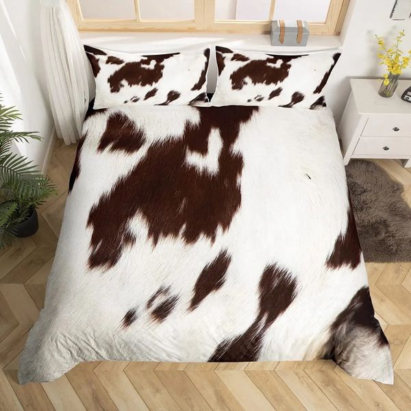 Conjuntos de cama Animal Padrão de Pele Duvet Cover Set Tiger Lion Cow Leopard Poliéster Consolador Capa com Fronha King Queen Size Bedding Set 231208