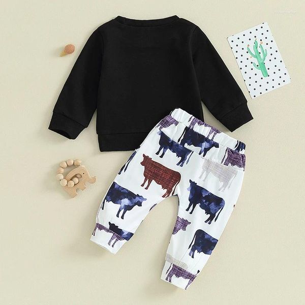 Kleidung Sets Baby Boy Kleidung Kuhdrucken Langarm Crewneck Sweatshirt Top Jogger Hosen Herbst Winter Western Cowboy -Outfit