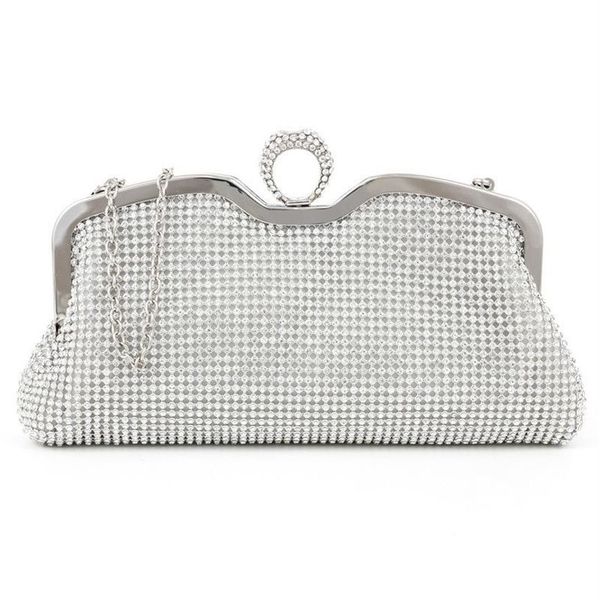 Neue Mode Damen Clutch Taschen Diamanten Fingerring Abendtaschen Kristall Hochzeit Braut Handtaschen Geldbörse Taschen Schwarz Gold Silver285v