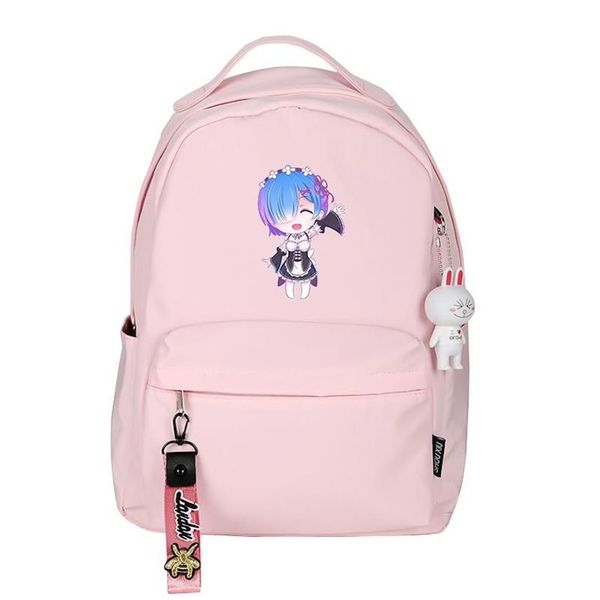 Mochila ReLife em um mundo diferente de Zero Rem Ram Mulheres Bonito Mochila Feminina Nylon School Bag Rosa Daypack Viagem Rugzak264V