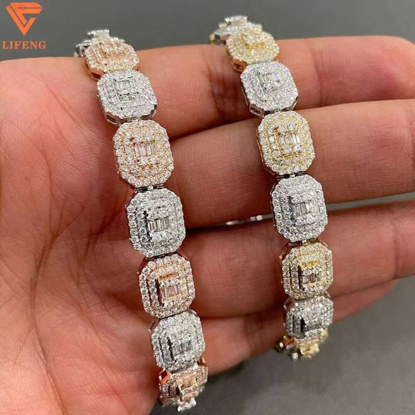 Lifeng jóias hip hop rock doces corrente 925 prata banhado a ouro bling moissanite corrente gelada para fora colar inicial