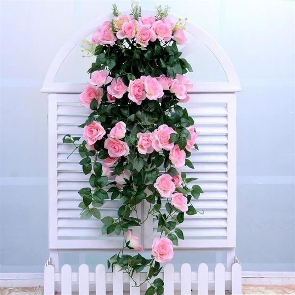 Tessuto non tessuto Simulazione Rosa Appeso a parete Vite Fiore artificiale finto Pianta Cesto appeso Soggiorno Balcone Decorazione189D