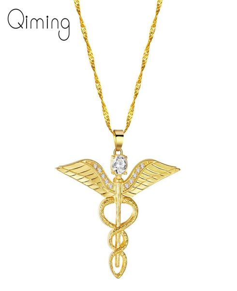 Angel's Wings Kolye Kadınlar Moissanite Ouroboros Sihirli Caduceus Acil Tıp Doktoru Hemşire Jewelry6114638