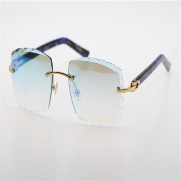 Fabrik Großhandel randlose Sonnenbrille optisch 3524012-A Original Marmor Blau Plank Hochwertige geschnitzte Linse Glas Unisex G221S