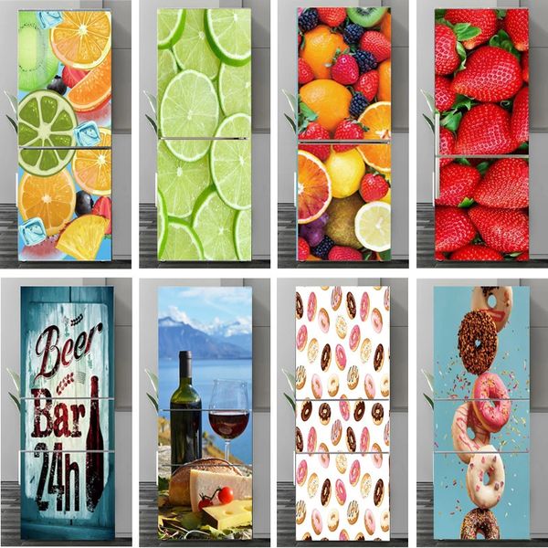 Adesivos de parede Deliciosos Frutas Geladeira Porta Adesivos Auto-adesivos PVC Vinho Tinto Papel de Parede para Geladeira Freezer Full Door Cover Mural Decor 231208