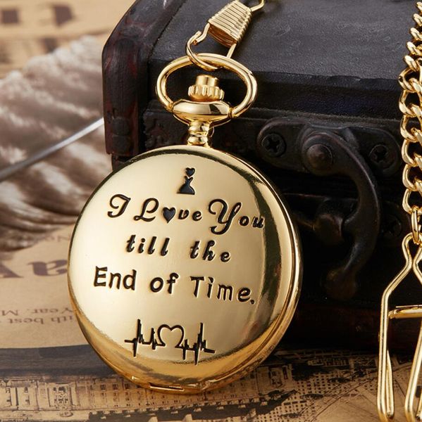 Vintage Silber Schwarz Gold „To MY SON“ I love you Laser Word Men Boy Analog Quartz Pocket Watch Pendant Chain Children Kids Watches Gifts