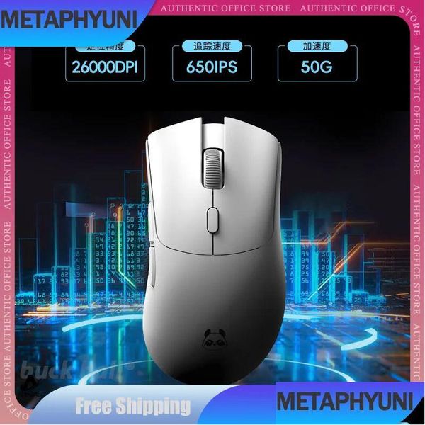 Mouse Metaphyuni Metapanda Mouse 3 Modalità Usb 2.4G Bluetooth Wireless Paw3395 26000 Dpi Ufficio Esport Gaming per Windows Regalo Drop Deliver Oti6F