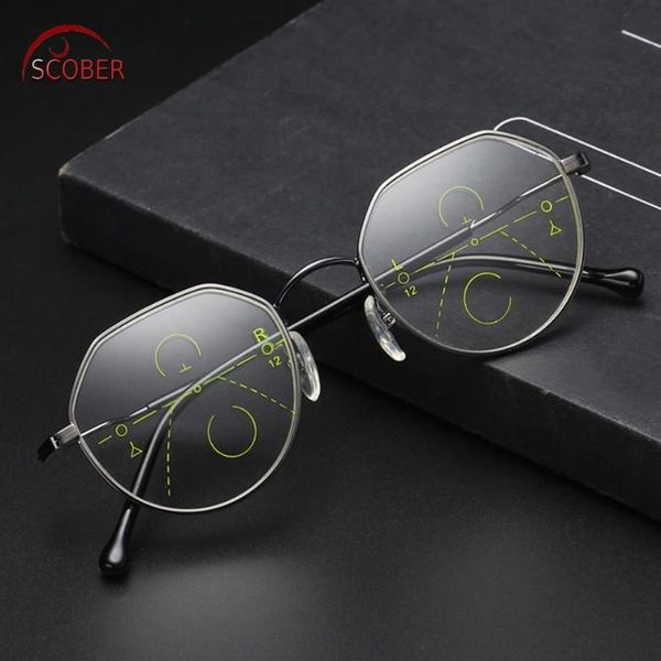 Occhiali da sole SCOBER Retro Fashion Polygon Frame Intelligence Progressive Multifocal Occhiali da lettura commerciali Bifocali 1 1 5 2 225o