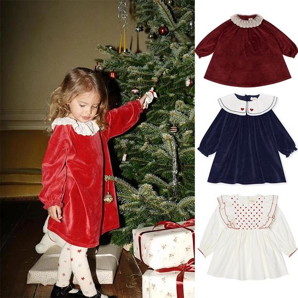 Mädchen Kleider 23 Konges Slojd Kinder Weihnachten Vintage Kleid Baby Mädchen KS Kleinkind Kind Stickerei Samt Lange Ärmel Casual Vestidos 231208