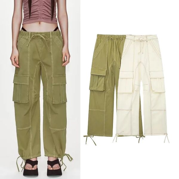 Pantaloni da donna Capris Salopette da donna Pantaloni Casual Pantaloni larghi con decorazione tascabile Streetwear femminile 231208