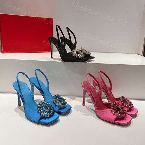 Designer-High-Heels, Luxusmarke, Strass-Lacklederschuhe, modische T-Riemen-Diamant-Sandalen, tropfenförmige Sonnenblumen-Kristall-Lederschuhe