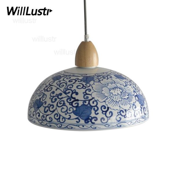 China luz pingente azul e branco porcelana lâmpada de suspensão restaurante el loja escritório loft sala jantar artesanal ceramic214q