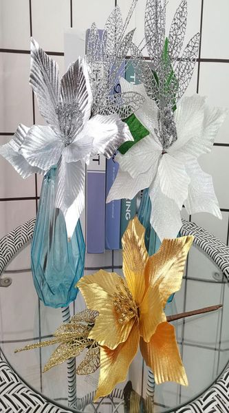 35cm decoração de natal ouro flor artificial árvore de natal ornamento casa shopping decoração acessórios flores falsas 9745043