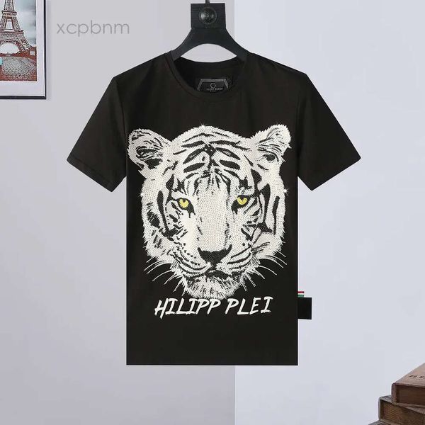 Homens Phillip Designer Philipps Designer Moda Masculina PP Tiger Slim T-shirt Plain Pleins Designer Fit Casual Strass Manga Curta Redondo Pescoço Camisa Tee S 's