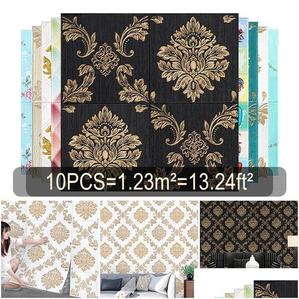 Adesivos de parede adesivos de parede 10 pcs 35x35cm 3D painel auto-adesivo impermeável espuma telha sala de estar tv proteção de fundo bebê papel dhci6